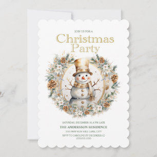 Gold White Snowman Greenery Weihnachtsfest Party Einladung
