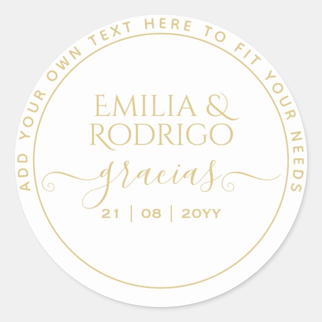 Gold White Spanish Boda Gracias Wedding Vielen Dan Runder Aufkleber (Vorderseite)