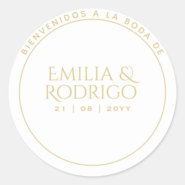 Gold White Spanish Boda Willkommen Gastgeschenk Ho Runder Aufkleber (Vorderseite)