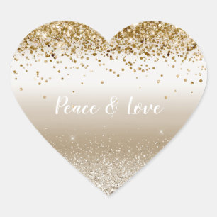 Gold White Sparkle Glitzer Peace Liebe Herz-Aufkleber