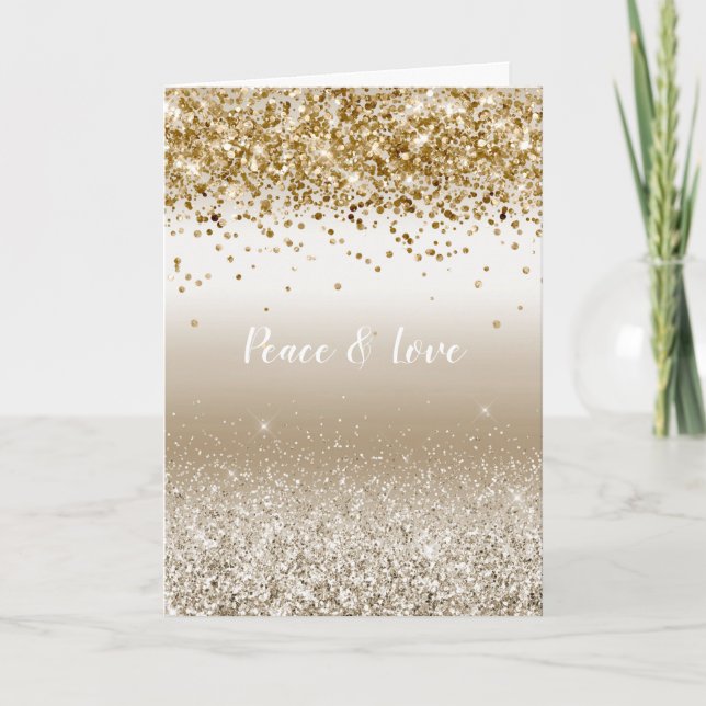 Gold White Sparkle Glitzer Peace Liebe Karte (Vorderseite)