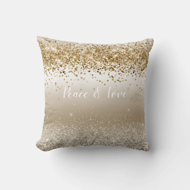 Gold White Sparkle Glitzer Peace Liebe  Kissen (Vorderseite)