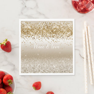 Gold White Sparkle Glitzer Peace Liebe     Serviette