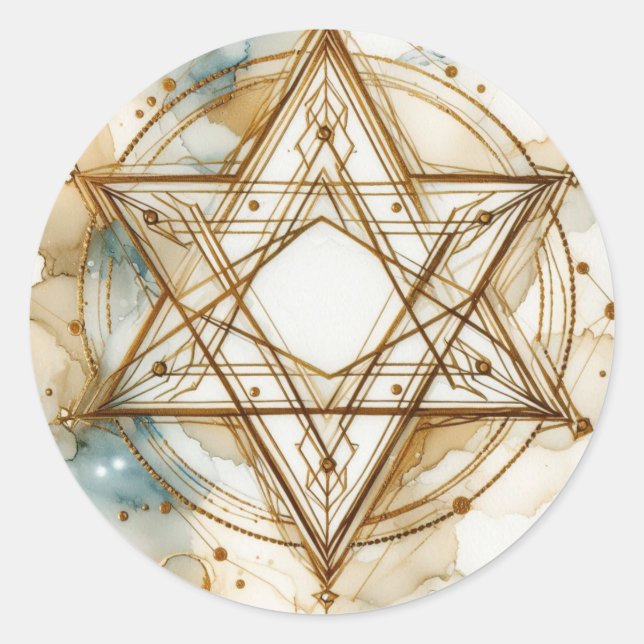 Gold White Star Of David Abstract Modern Trendy Runder Aufkleber (Vorderseite)