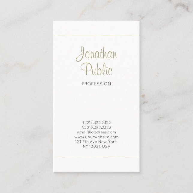Gold White Stilvoll Moderne Kalligrafie Chic Schli Visitenkarte (Vorderseite)