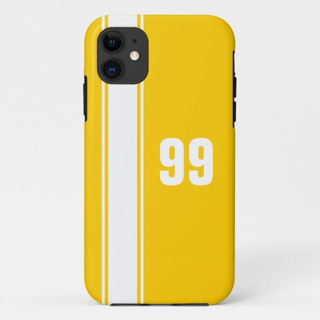 Gold & White Stripe Jersey nummerierte iPhone Case (Rückseite)