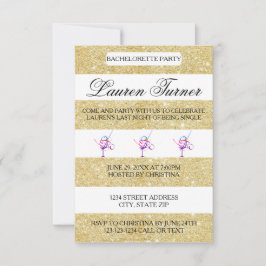 Gold & White Stripes - 3x5 Bachelorette Einladung