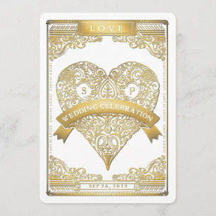 Gold White Vegas Jouer Carte Coeur Mariage Invitat