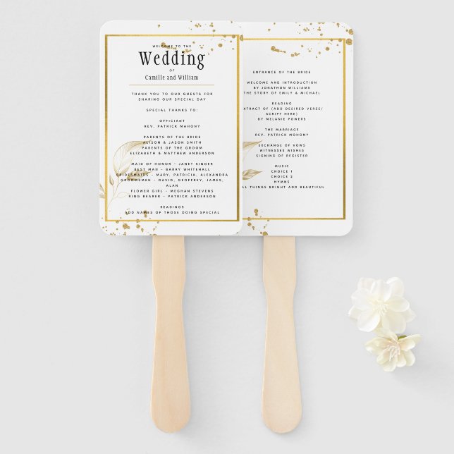 GOLD White Wedding Program Fächer (Vorne und Hinten)
