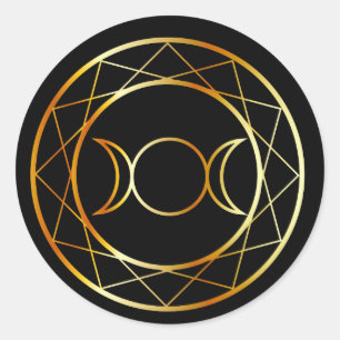 Gold Wiccan Symbol Triple Goddess Runder Aufkleber