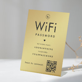 Gold WiFi Password Code Business Logo QR Code Sockelschild