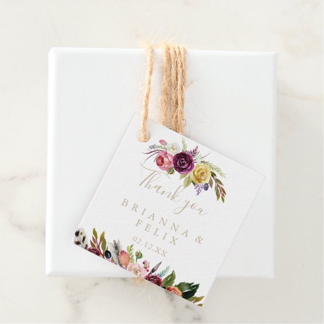 Gold Wild Feather Boho Tropical Floral Wedding Geschenkanhänger (Beispiel)