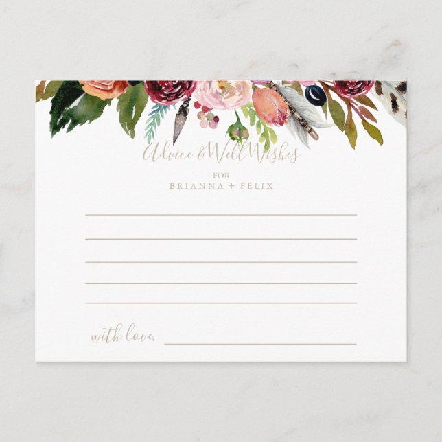 Gold Wild Feather Boho Tropical Floral Wedding Postkarte (Vorderseite)