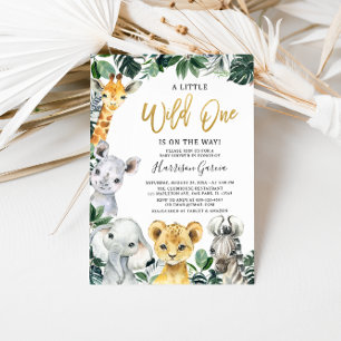 Gold Wild One Safari Jungle Animals Baby Dusche Einladung