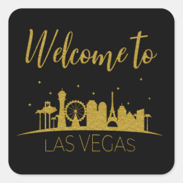 Gold Willkommen bei Las Vegas Geschenkkörbe Hochze Quadratischer Aufkleber