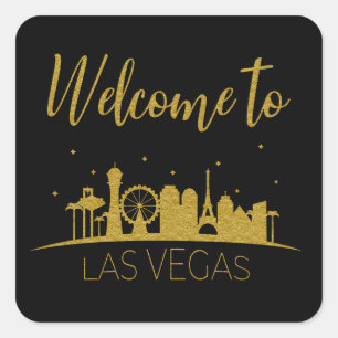 Gold Willkommen bei Las Vegas Geschenkkörbe Hochze Quadratischer Aufkleber