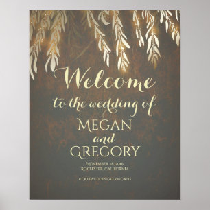 Gold Willow Tree Vintage Wedding Willkommenszeiche Poster