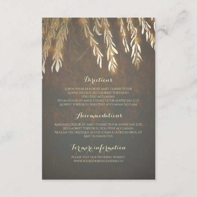 Gold Willow Tree Zweige Hochzeitdetails einfügen Begleitkarte (Vorderseite)