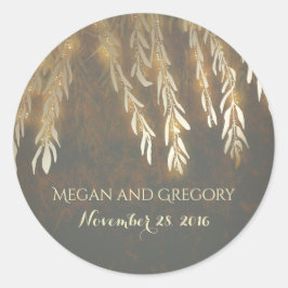 Gold Willow Trees Branches Vintage Wedding Runder Aufkleber