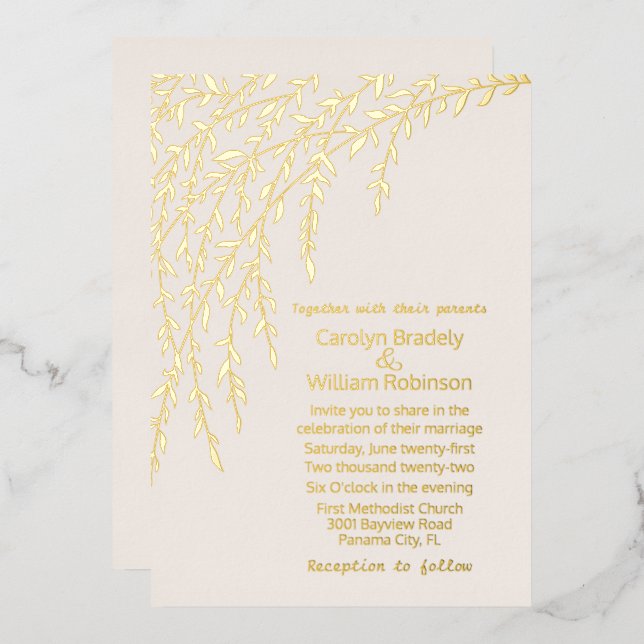 Gold Willows Ivory Mariage Foil Invitation (Recto/Verso)