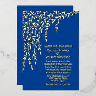 Gold Willows Royal Blue Mariage Foil Invitation