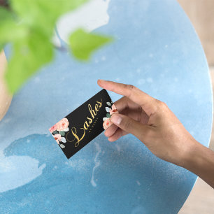 Gold Wimpern Script Typografie Wasserfarbe Floral  Visitenkarte