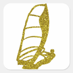 Gold-Windsurfen-Sticker Quadratischer Aufkleber