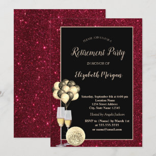 Gold-Wine-Glas, Ballons, Roter Glitzer-Rente Einladung