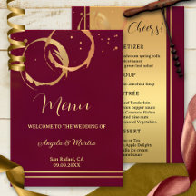 Gold Wine Stains Confetti Wedding Menü