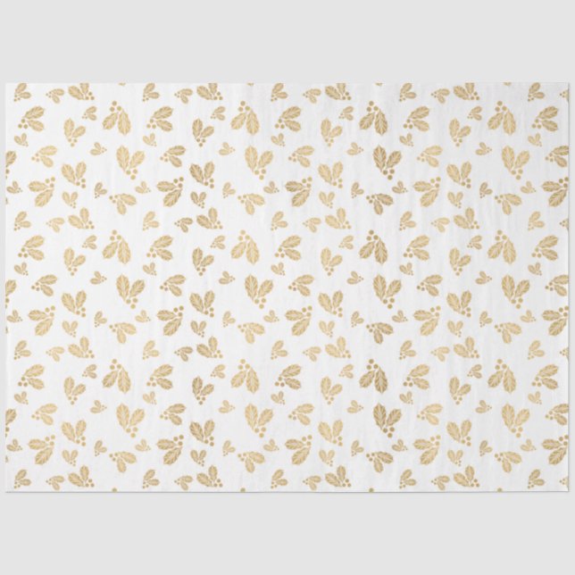Gold Winter Blätter Berries White Christmas Seidenpapier (Vorderseite)