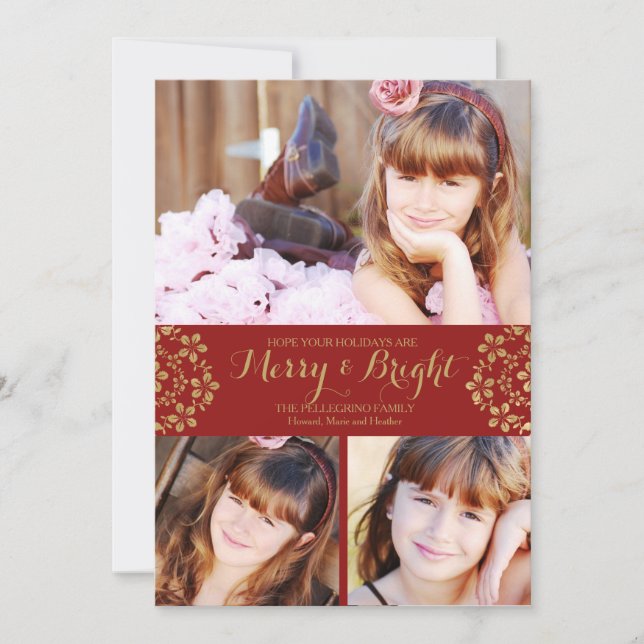 Gold Winter Flowers Carte photo de vacances (Devant)
