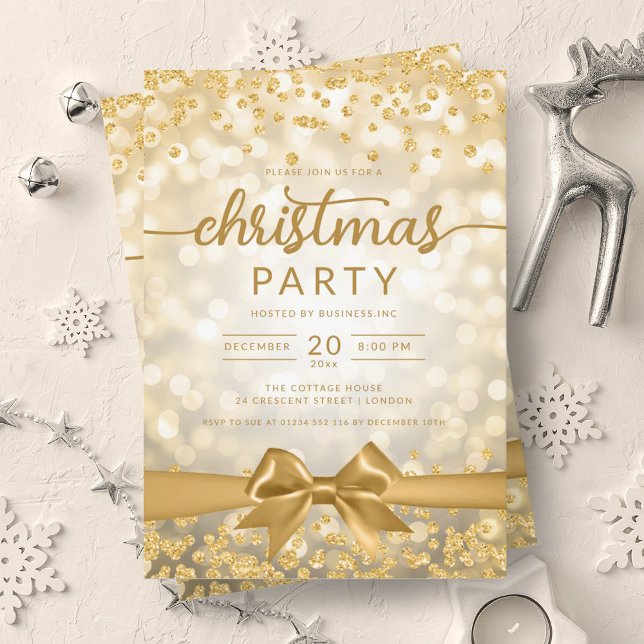 Gold Winter Glam Company Xmas Ribbon Einladung (Gold Winter Glam Company Xmas Ribbon Invitation)