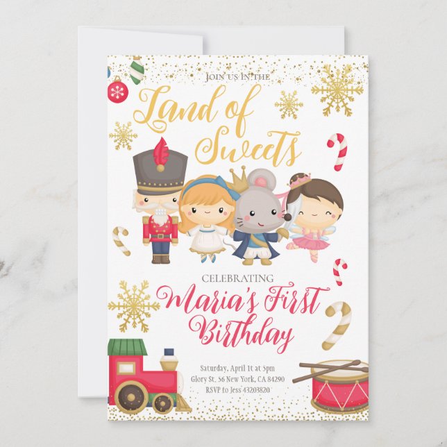 Gold Winter Nutcracker Invitation d'anniversaire (Devant)