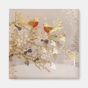 Gold Winter Snow Birds Weihnachten Magnet