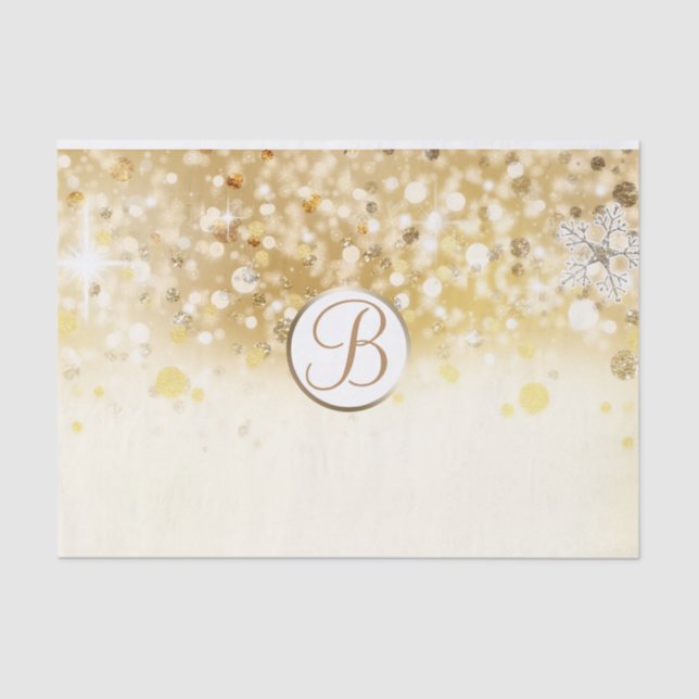 Gold Winter Sparkle Lights Monogram Letter Initial Seidenpapier (Vorderseite)
