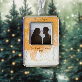 Gold Winter Wonderland Snowy Houses Foto Rahmen-Ornament Silber
