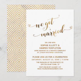 Gold Wir Got Verheiratete Feier nach der Hochzeit Einladung