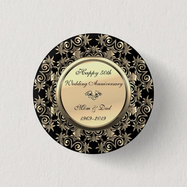 Gold Wirbel Diamond 50 Jahre Hochzeit Button (Vorderseite)