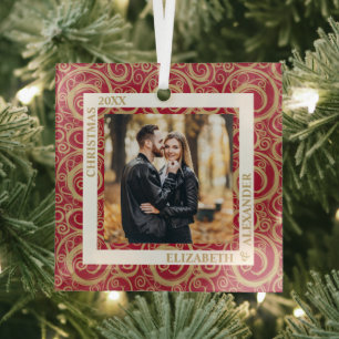 Gold Wirbel Foto Cranberry Ornament Aus Glas