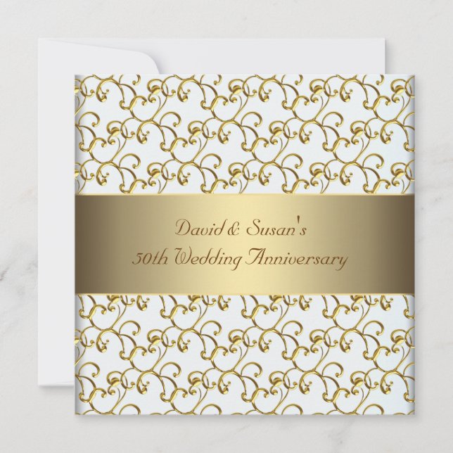Gold Wirbel Gold 50. Hochzeitliches Party Einladung (Vorderseite)
