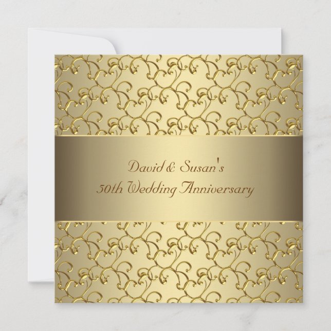 Gold Wirbel Gold 50. Hochzeitliches Party Einladung (Vorderseite)