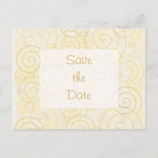 Gold Wirbel Save the Date Postkarte (Vorderseite)