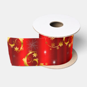 Gold Wirbel und Sterne Weihnachten Satinband