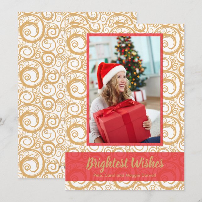 Gold Wirbel Weihnachtsfeiertag Foto Karte (Vorne/Hinten)