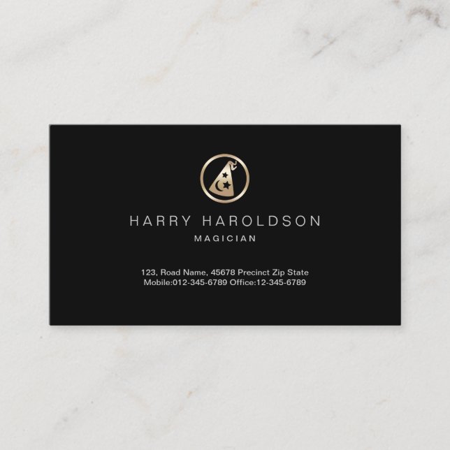 Gold Wizard Hat Icon Magician Business Card Visitenkarte (Vorderseite)