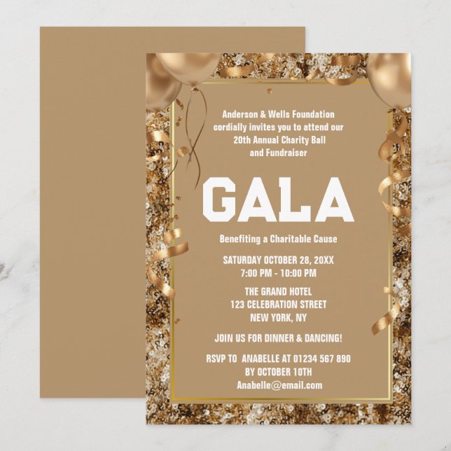 Gold Wohltätigkeit Ball Corporate Fundraising-Part Einladung (Vorne/Hinten)