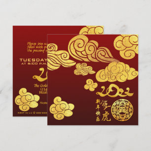 Gold Wolken Tiger Papier-Schnitt China Neujahr 202 Einladung