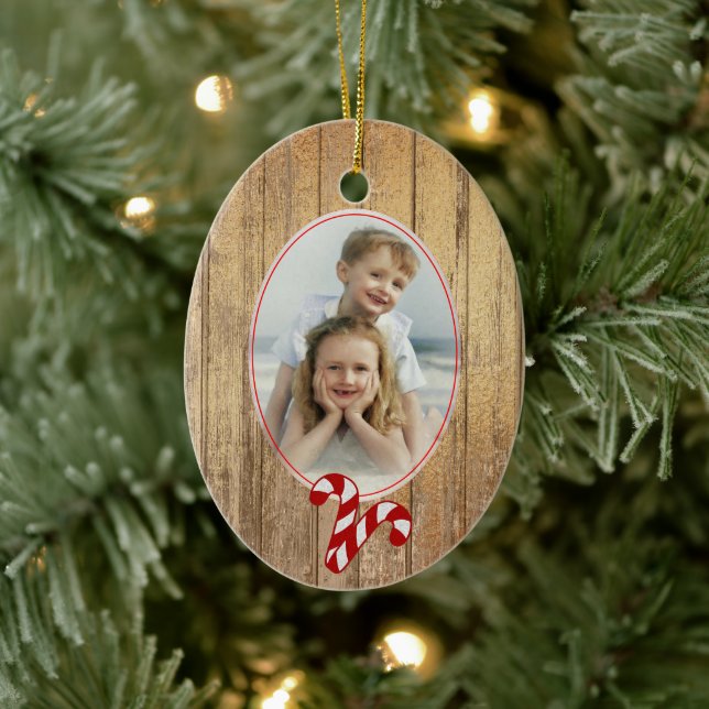 Gold Wood Candy Cane Liebe Fotovorlage Urlaub Keramik Ornament (Baum)