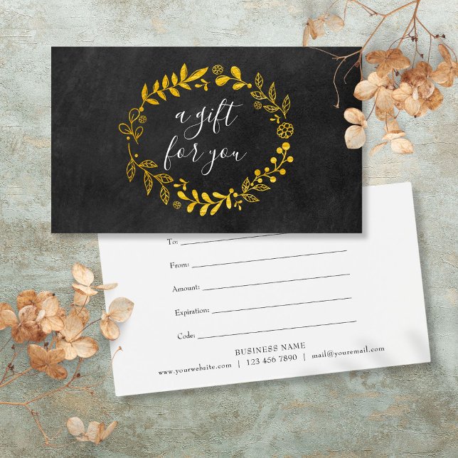 Gold Woodland Garland Chalkboard Certificat cadeau (Gold Woodland Garland Chalkboard Gift Certificate)