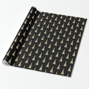 Gold Woodland Spruce Trees Black Geschenkpapier